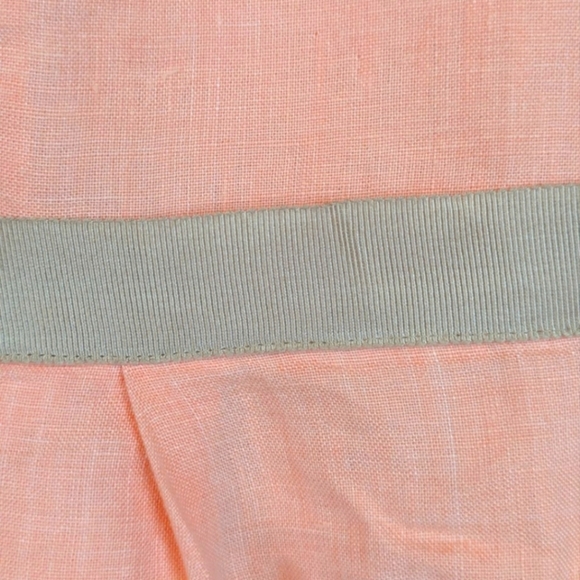 J Crew Suiting Size 8 Capped Sleeve Mid Length Peach Dress W/ Ribbon Belt Linen - Picture 3 of 10